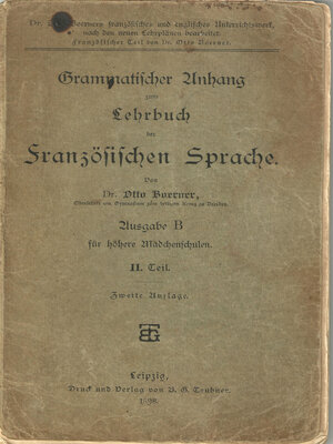 cover image of Grammatischer Anhang zum Lehrbuch der Französischen Sprache 1898